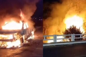 video:-carro-pega-fogo-em-estrada-e-chamas-se-espalham-para-vegetacao-em-iguatu,-no-ceara