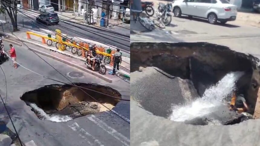 video:-cratera-se-abre-na-avenida-leste-oeste-em-fortaleza-e-moradores-filmam-vazamento-de-agua